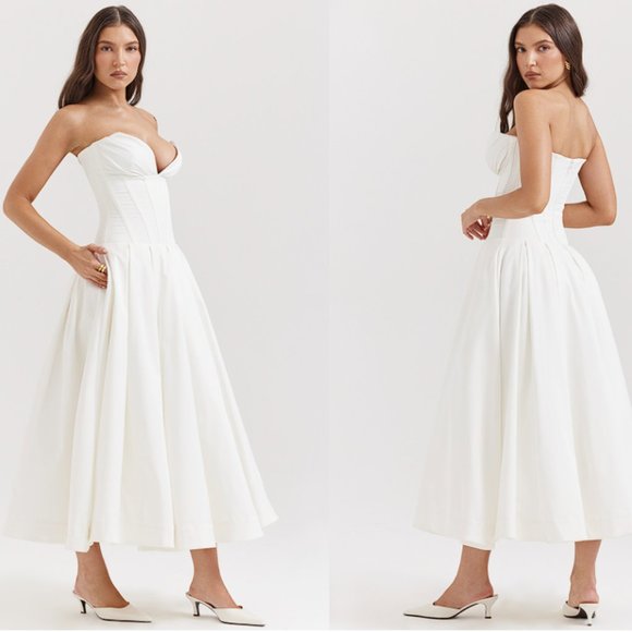 House of CB 'Lady' White Strapless Midi NWOT - Picture 4 of 10